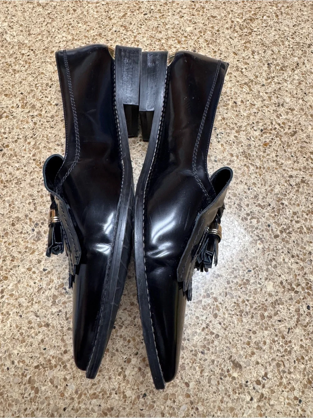 Stuart Weitzman Black Patent Tassel Loafers for Men
